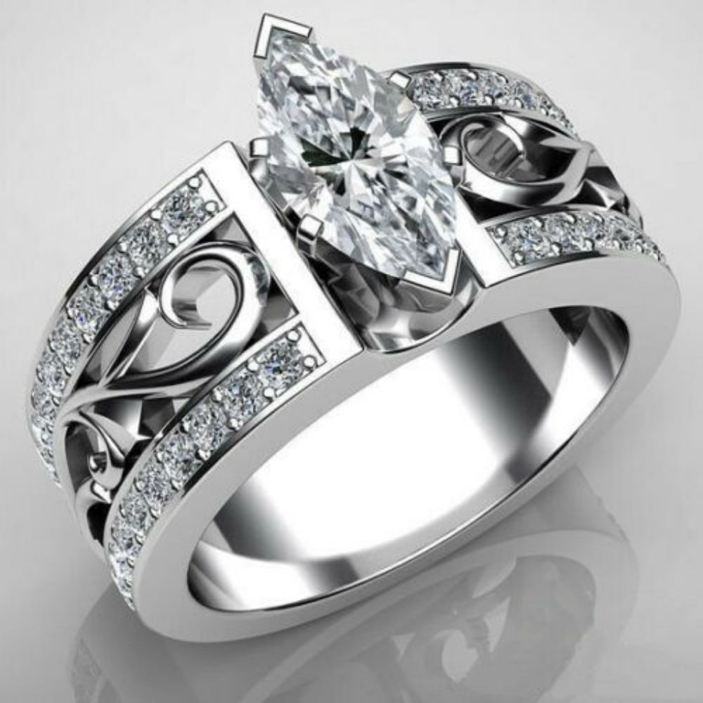 925 Silver Marquise Cut Cubic Zircon Wedding Ring - Picture 5 of 5